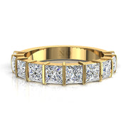 Demi-alliance 10 diamants naturels princesses 2.00 carat or jaune Lucia